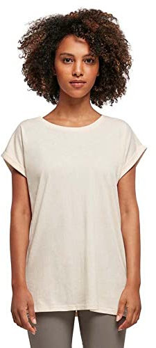 Build Your Brand Damen T-Shirt Ladies Extended Shoulder Tee, lang geschnittenes T-Shirt für Frauen, Baumwolle, Whitesand, L
