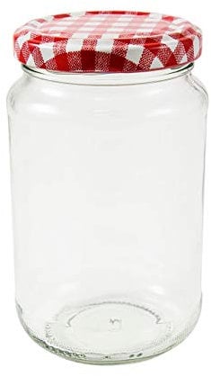 1lb Jam Jar, 12, 24, 36, 100, 200, 300 with Choice of 7 Lid Colours. FSA Approved. (36 Pack, Red Gingham)
