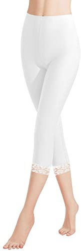 Libella Damen Leggings 3/4 Hose mit Spitze aus Baumwolle Capri-Hose mit Hohe Taille bunt Slim Fitnesshose Weiß XXL 4166