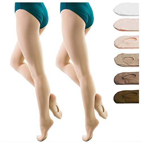 DANCEYOU 2 Paires Collant Danse Classique Femme Opaque avec Convertible pour Fille Enfants et Adultes Beige XXL
