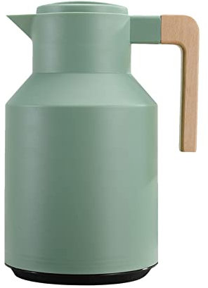 Benkeg 1L Thermal Coffee Carafe Double Walled Thermal Carafe Thermos Pot With Wood Handle Water Kettle Insulated Flask Tea Carafe Keeping Hot Cold, Green
