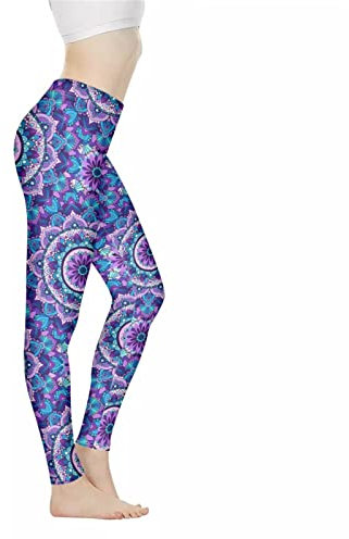Biyejit Damen-Leggings, hohe Taille, Bauchweg-Effekt, Hose für Yoga, Workout, Laufen, Größe XS-3XL, Mandala Blumen, M