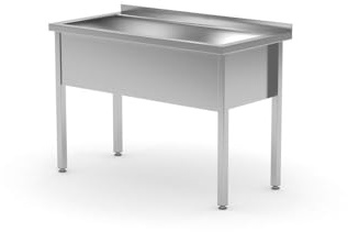 HENDI Einzelspültisch, geschweißt, Verstellbare Füße, Beckengröße: 886x540(H)300mm, Abfluss: ø50mm, Öffnung für Wasserhähnen: ø30mm, Aufkantung: 40mm, 1000x700(H)850mm, Edelstahl
