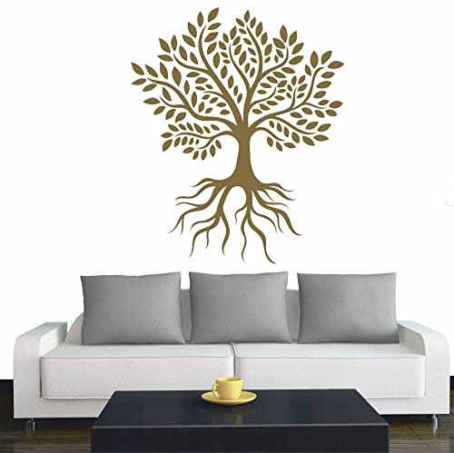 INDIGOS UG - Wandtattoo Wohnzimmer - Wandaufkleber Baum des Lebens - 5 - Lebensbaum Weltenbaum - 80x80 cm - Gold - Aufkleber Kinderzimmer Schlafzimmer Küche Badezimmer Büro Dekoration