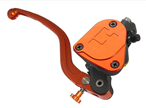 Pompa Freno Forgiata 16X18 Con Vaschetta Integrata,Leva Fissa Lunga Arancio (Pomello+Leva) per Ducati Scrambler Desert Sled dal 2017 al 2022, CC 800