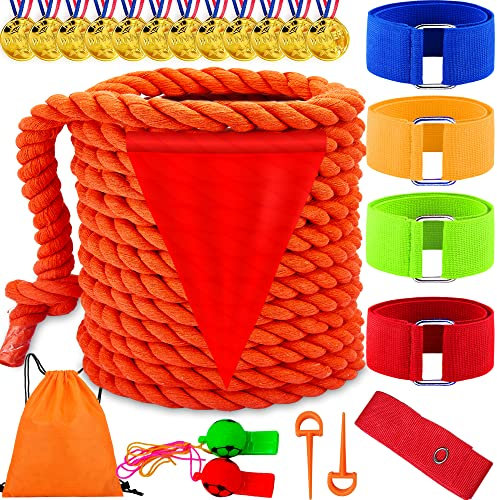 Lubibi Juego de Cuerda,Juego de tira y afloja activo,6M Tira de la Cuerda,Juegos de jardín,Cuerda de Algodón para Tira y Afloja con Medallas y Silbato,Juegos de Equipo al Aire Libre para Niños Adultos