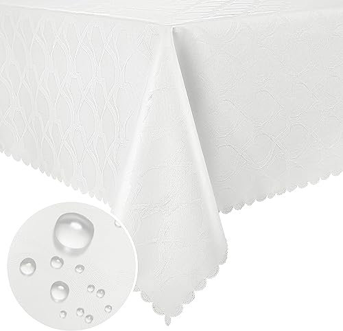 Homaxy PU Tischdecke Abwaschbar Lotuseffekt Hochwertig (350g/m²) Eckig 100 x 140 cm Tischtuch Ornamente Tafeldecke Wasserabweisend Tischwäsche Fleckschutz pflegeleicht,Weiß