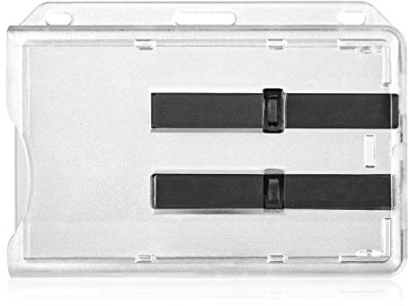 Vicloon Porte Carte Double, 2 Cartes Porte-Badge en Plastique Horizontal pour Les Cartes D'identité Scolaires de Crédit Permis et Laissez-passer(Noir)