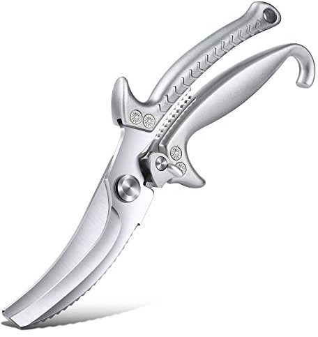 TIJERAS Heavy Duty Poultry Shears - Silver Kitchen Shears with Serrated Edge - Multipurpose Spring Loaded Kitchen Scissors for Mothers Day - Stainless Steel Cooking Shears Dishwasher Safe