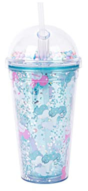 450ml Wasserbecher mit Strohhalm und Deckel, Doppelwandiger Plastikbecher, Auslaufsichere Kindertrinkflaschen Trinkflasche für Kinder, Erwachsene, Schule, Büro, Reisen, Radfahren, Sport (Blau)