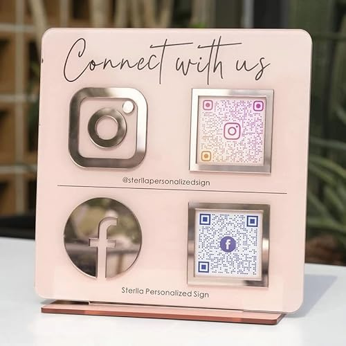 Scannable QR Code Sign, Table QR Code Stickers for Business Personalised Acrylic Quad QR Code Sign Social Media Business Sign Ins FB Salon Sign (9x9, Mirror Silver, Clear Back)
