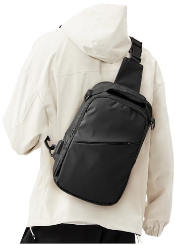 SEAFEW Anti Diebstahl Sling Crossbody Rucksack Umhängetasche für Herren, A-Schwarz, Sling Rucksäcke