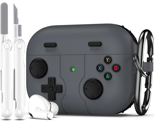 R-fun Hülle kompatibel mit Apple Airpods Pro (2023/2022/2019, 2./1. Gen), (USB-C/Lightning-Kabel), mit Reinigungsset, klassisches Design für Handheld-Spielekonsolen, weiche Silikon-Schutzhülle,Grau