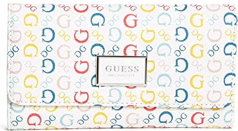 GUESS Portefeuille fin Saffiano avec logo Abree, Blanc/multicolore, One Size