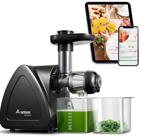 Extracteur de Jus, Aobosi Sans BPA extracteur de jus de fruits et légumes avec Fonction Reverse,Moteur Silencieux, Rendement élevé en jus, livré avec un gobelet à jus et une brosse de nettoyage,noir