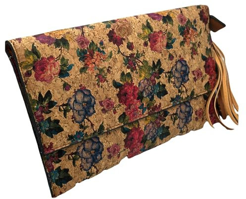 Umhängetasche für Damen, nachhaltig, aus ökologischem Kork, lässig, Sommermode, Vintage, Reisen, Freizeit, elegant, umweltfreundlich, Blumendruck, Blumen