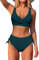 Beachsissi Damen Cross Back Badeanzüge Leopard Twist Front Bademode Kordelzug Side Bikini Sets, Blaugrün, M