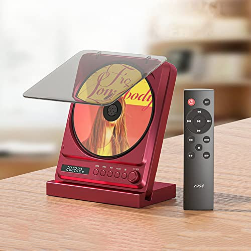 Lecteur CD portable avec Bluetooth, haut-parleurs HiFi - Rouge | Lecteur de musique mural avec télécommande | Prend en charge CD, radio FM, USB