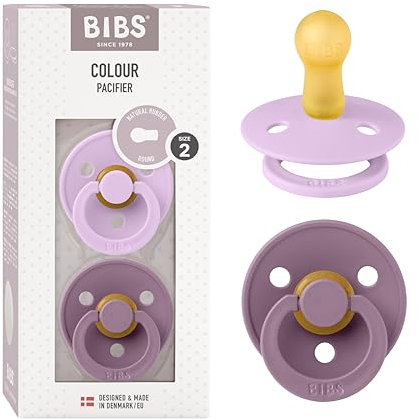 BIBS Colour Schnuller 2er-Pack, BPA-frei, Kirschform Nippel. Naturkautschuk/Latex, Hergestellt in Dänemark, Größe 2 (6-18 Monate), Violet Sky/Mauve