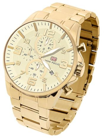 Taffstyle Herren Armbanduhr Edelstahl Wasserdicht Quarz Analog Datum Stopp Stoppuhr Alarm Chronograph Uhr Flieger Sport Fliegeruhr Sportuhr Groß XXL Herrenuhr Männer Gold Gold