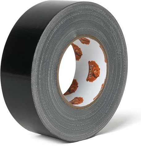 TAPEBEAR Cinta Americana Negro 48mm x 32m, Súper alta Estanqueidad Cinta de Tela Reforzada para Reparar, Fijar, Agrupar, Reforzar o Sellar, 16.5mil Extra grueso, Negro