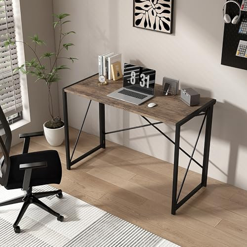 mcc direct Faltbarer Schreibtisch, Arbeitsplatz, zusammenklappbar, Computertisch für Büro, Zuhause, Arbeitszimmer, Schreibtisch, keine Montage, Miami (Grau im Used-Look, 80 cm)