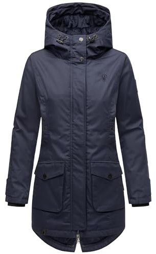 Navahoo Damen Übergangsjacke Warmer Kurzmantel Regenjacke mit Kapuze Brinjaa XS-XXL