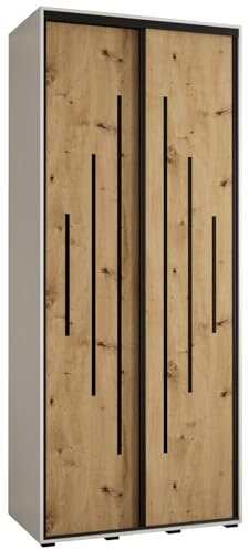 MEBLE KRYSPOL Davos 12 110 Schrank mit Zwei Schiebetüren für Schlafzimmer - Moderner Aufbewahrungsschrank mit Kleiderstange und Regalen - 235,2x110x60 cm - Weiß Artisan Schwarz