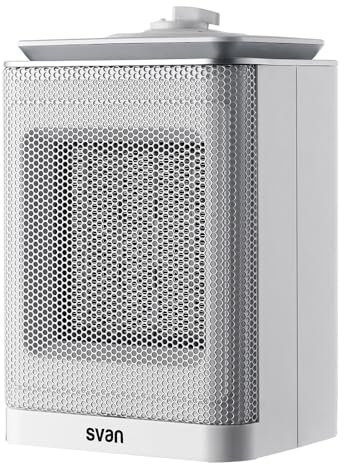Svan Stufa ceramica elettrica a basso consumo bianco SCEC1500V. 1500 W, 3 livelli di potenza, termostato regolabile, riscaldamento a piastra in ceramica