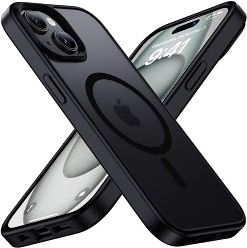 Uyiton Hülle für iPhone 15,Case für iPhone 15 Handyhülle Schutzhülle, Anti-Vergilbung,Stoßfest Kratzfest,Ultradünn,Kompatibel mit Magnetisch - Matt Schwarz