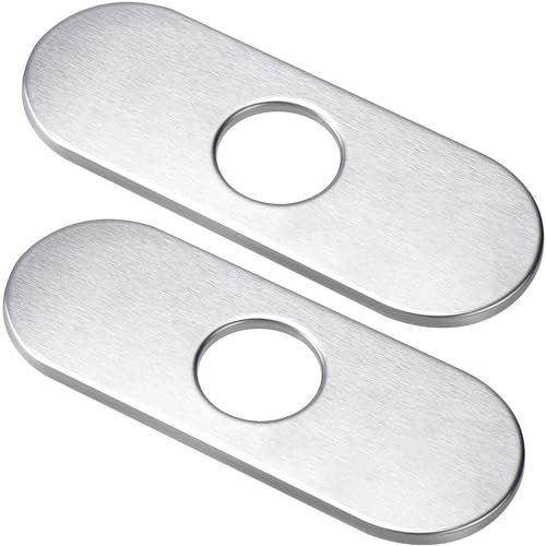 CustomyLife 2pcs 6 Hole Cover Faucet Deck Plate, Stainless Steel Oval Escutcheon Plate, Brushed Faucet Cover Plate for 1 Hole or 3 Hole Bathroom Kitchen Vanity Sink Faucet-Silver