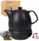 Teekanne Kopenhagen mit Stövchen 1,6L aus Porzellan Schwarz Teekanne mit Siebeinsatz, mit Sieb aus Edelstahl, Teegeschirr Porzellan Teapot Tea Pot