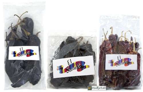 OsoRetail Pack 3x100g Chiles Mexicanos para Cocina Tradicional | Guajillo, Ancho y Pasilla | Aromáticos, Suaves y Llenos de Sabor