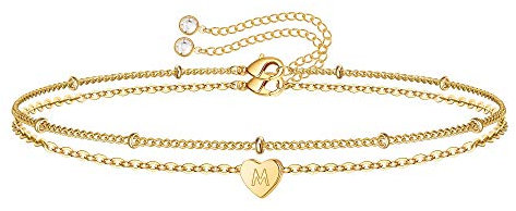 TINGN Herz Armband Damen Gold, 14K Vergoldet Mehrlagige Herz Buchstaben M Armbänder Damen Gold Armband Kinder Mädchen Jahrestag Muttertag Valentinstag Geburtstag Geschenke für Frauen Mädchen Mama