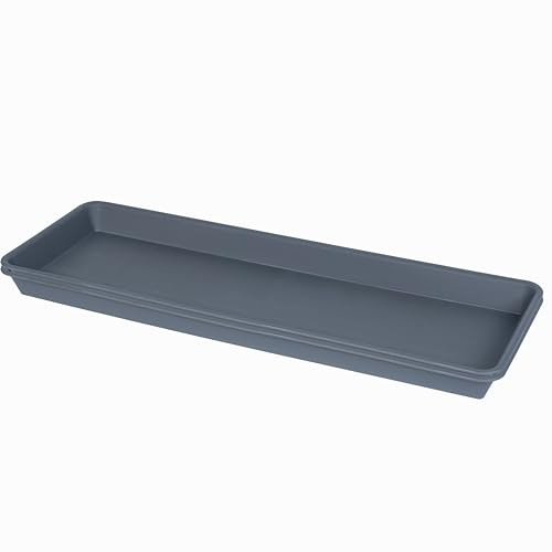 VUWEZ 2 Pack Plastic Plant Trays, Rectangular, Indoors/Outdoors, Drip Tray for Flower Pots, Windowsill (6 x 11 Inch, Gray)