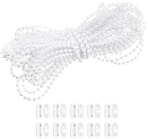 sourcing map 10 Meter Rollo-Perlenkette, Kordel-Set, POM-Jalousien, Zugperlenkette, Zubehör mit 10 Verbindungsstücken, Kugelkette, Schnurhalter-Set, Weiß