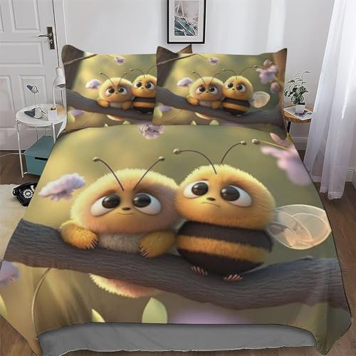 PAZZK Biene 3D Muster Bettwäsche Bettbezug Set 2 teilig Deckenbezug + Kopfkissenbezug, Angenehme Microfaser Bettbezüge Für Jungen Mädchen Mit Reißverschluss Single (135x200cm)