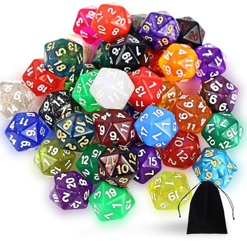 40 Pezzi Dadi Poliedrici Colorati, D20 20 Facce Dadi Poliedrici da Gioco Set con Borse Velluto,Dungeons And Dragons Set di Dadi da Giochi di Ruolo per Giochi da Tavolo e Educazione DND RPG MTG