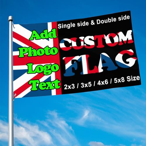Custom Flag - Add Photo,Logo,Text - 3ft x 2ft/5ft x 3ft/6ft x 4ft/8ft x 5ft Personalised Flag Banner with Eyelets,Single Sided & Double Sided Printing Customised Flag for Garden,Camping