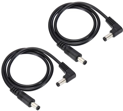 PATIKIL USB Stromkabel 2Ft 5,5 mm x 2,1 mm männlich zu männlich DC-Netzteil-Verlängerungskabel, 2 Stück Drahtadapter 90-Grad-Winkelkabel für LED-Streifen-Router, Schwarz