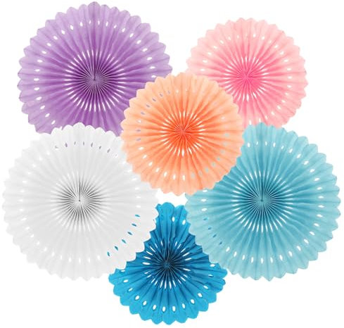 6 PCS Rainbow Paper Fans Reusable Christmas Paper Fans Decorations Classroom Decorations Hanging Paper Fans for Xmas Holiday Ceilings Wall Decor Winter New Year Party Supplies