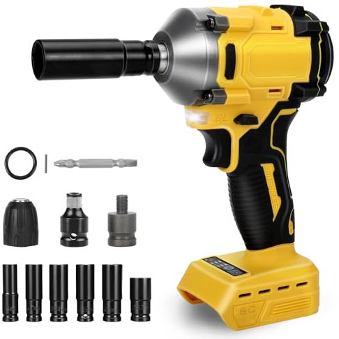 Destornillador de percusión inalámbrico compatible con Dewalt 18V 20V 600Nm, destornillador de percusión inalámbrico, 1/2, motor sin escobillas con llave de zócalo, adaptador de llave de enchufe (sin