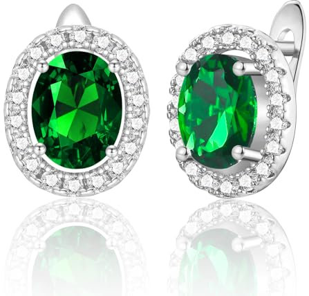 WOVEE Ohrringe Oval Ohrstecker AAA Zirkonia Grün Elliptisch Glitzer Stein Stecker Silber 925 Damen Frauen Braut Hochzeit Silberohrringe Damenohrringe