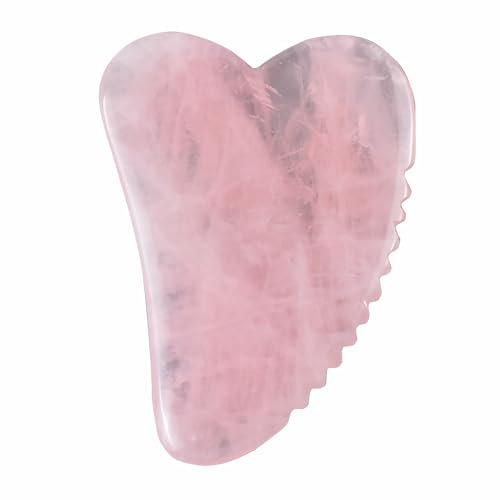 NewL Rosenquarz Jade Roller Echtes Jade Gua Sha Brett Pilz Massager Gesicht Lifting Tool Gesichts-Guasha Massage Werkzeug (Gezahnte Platte)
