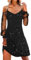 WVONIF Robe Patineuse Femme Noel Élégante Couple Ample Tissu à Paillettes Manches Longues Légère de Cocktail pour Soirée Anniversaire Jupe Crayon Taille Haute