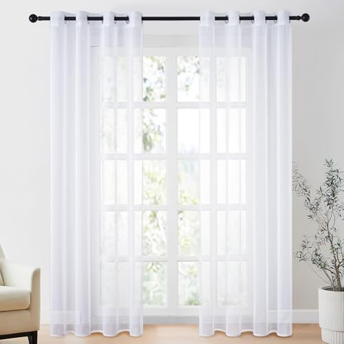 CUTEWIND Weiße Vorhänge mit Ösen Transparent Schlafzimmer 2er Set, Vorhang Durchsichtig 230 cm Lang, Voile Gardinen Weiss Wohnzimmer 140 cm Breit, Curtains Living Room