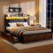 Metallbett Doppelbett 180x200 cm mit LED-Beleuchtung und USB-Aufladung, 4 Schubladen & Kopfteil, Polsterbett mit Lattenrost und Metallbettgestell, für Erwachsene und Jugendliche (180x200 cm)