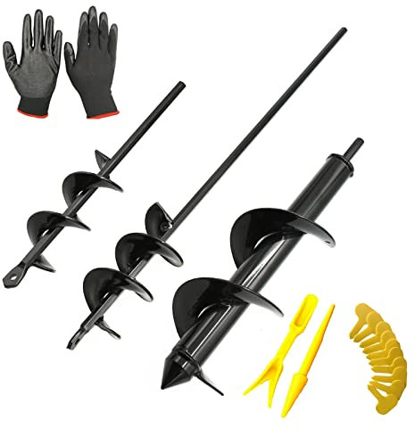 IHVBRHHM Verbesserter 3-teiliger Erdbohrer zum Pflanzen, 1,6 x 9 Zoll, 2 x 16 Zoll und 3 x 12 Zoll Lochgräber für jeden Sechskant-Antriebsbohrer, Garten-Erdbohrer-Spiralbohrer für Sand