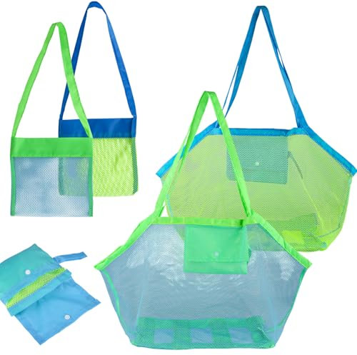 4 Stück Strandspielzeug Tasche Groß, Faltbar Wiederverwendbar Netztasche Sandspielzeug, Kann Wasserspielzeug Sandspielzeug Tasche für Strand Picknick Schwimmbad Wäschesack Familie Urlaub