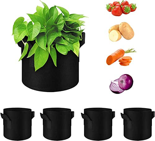 WHATWEARS Plant Grow Bags, Thickened Nonwoven Fabric Pots with Handles, Vegetable Planter Bags Containers, Cloth Planters for Garden Vegetable/Flower/Plant/Fruits Outdoor (Black) (5 Pack, 20 Gallon)